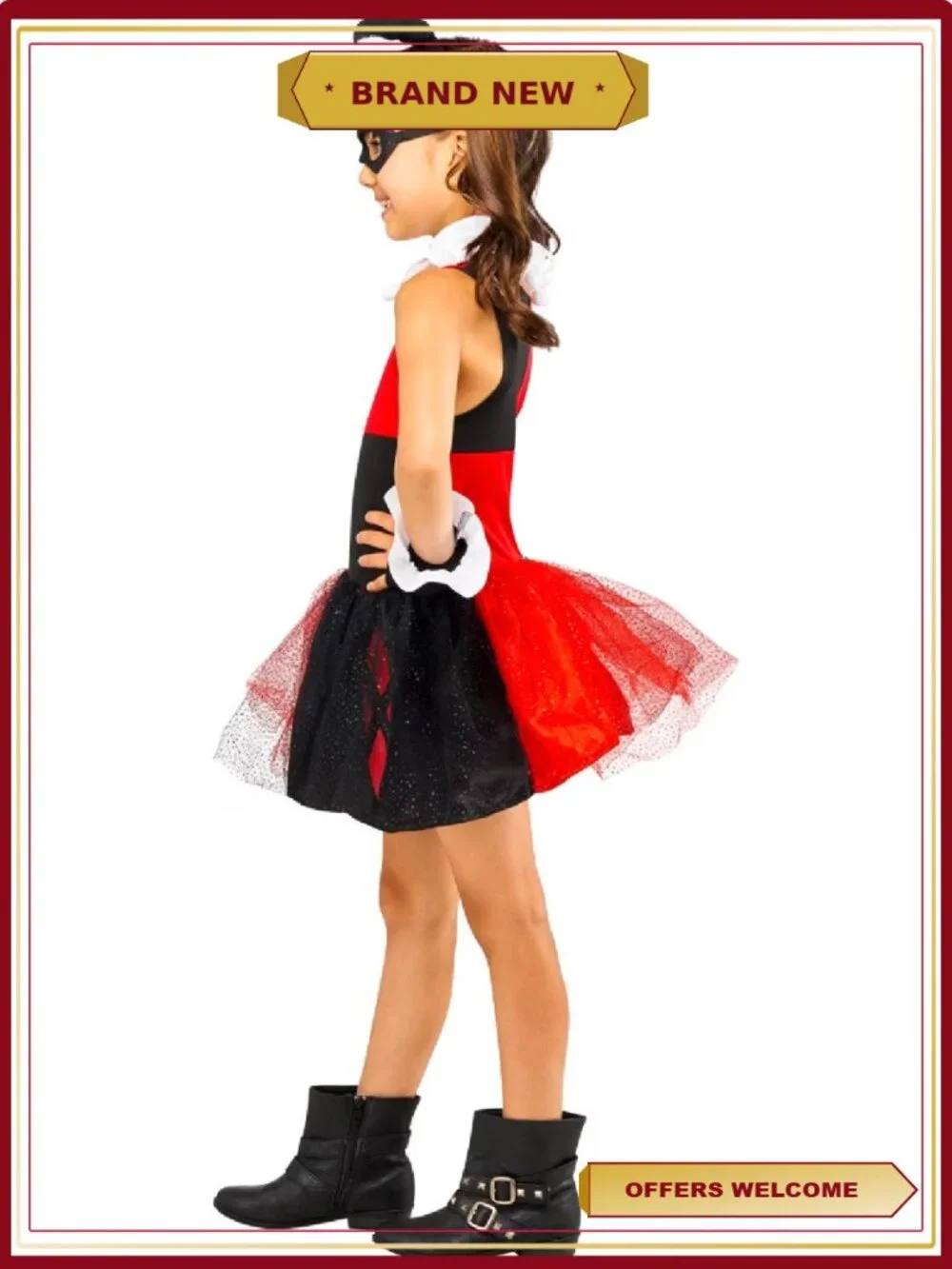 Harley Quinn Costume Girls Size L 10 12 Jester Dress Halloween Rubies